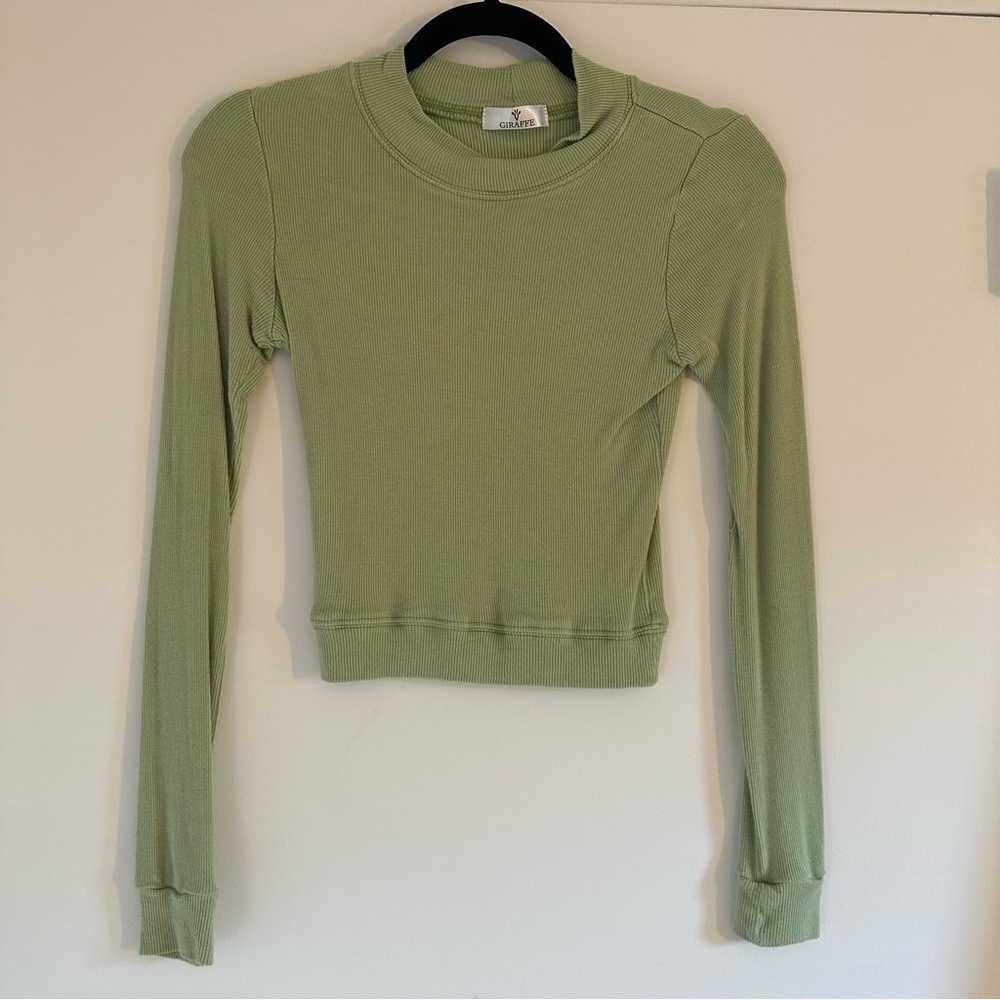 Giraffe Mint Green Long Sleeve Cropped Top
